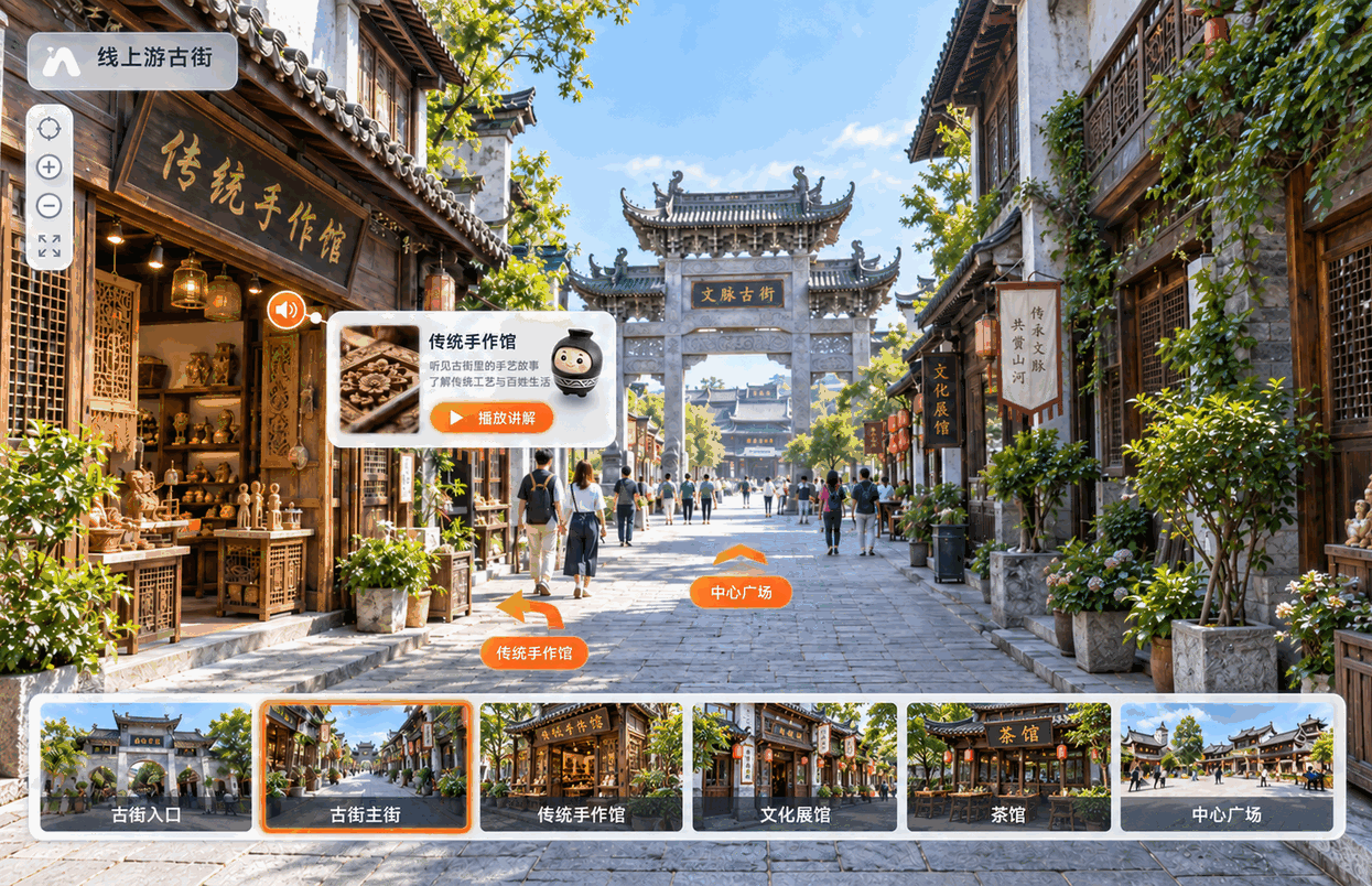 景区全景漫游、热点讲解与全景路线展示